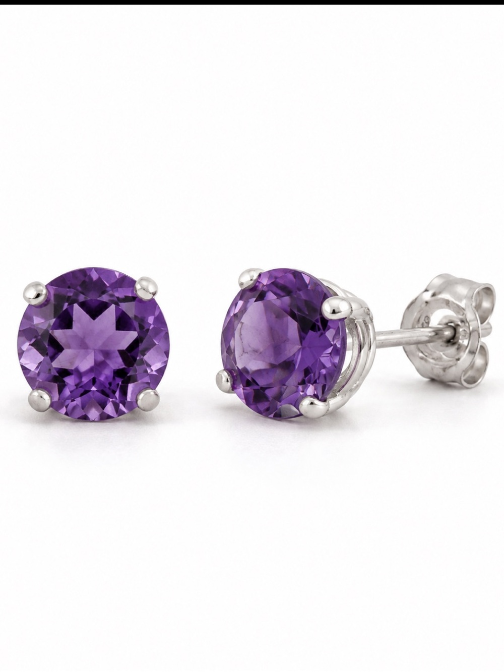 Natural Amethyst Stud Earrings 1.5CTW 6mm 925 Sterling Silver VS2 February Brth